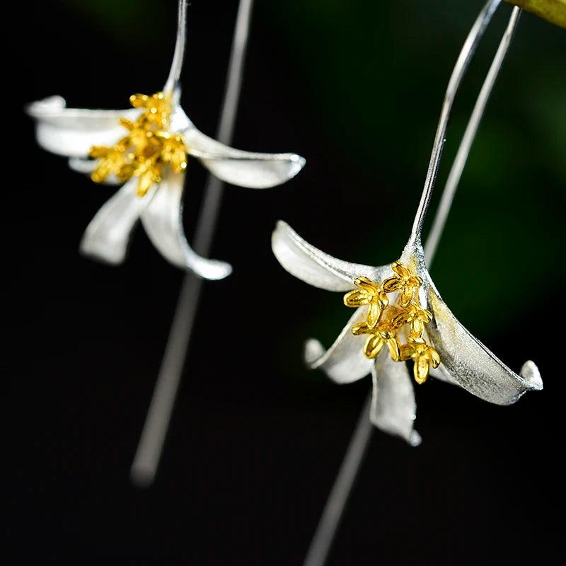 Boucles d'oreilles fleur Osmanthus | Argent 925 détails plaqué Or 18K