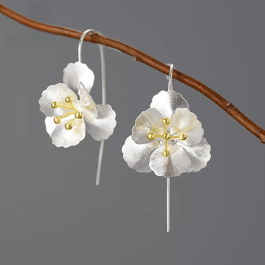 Boucles d'oreilles fleurs élégantes | Argent 925 détails plaqué Or 18K