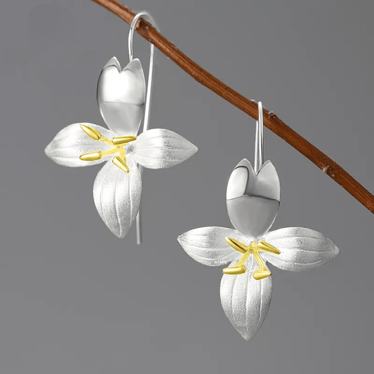 Boucles d'oreilles fleurs élégantes | Argent 925 détails plaqué Or 18K