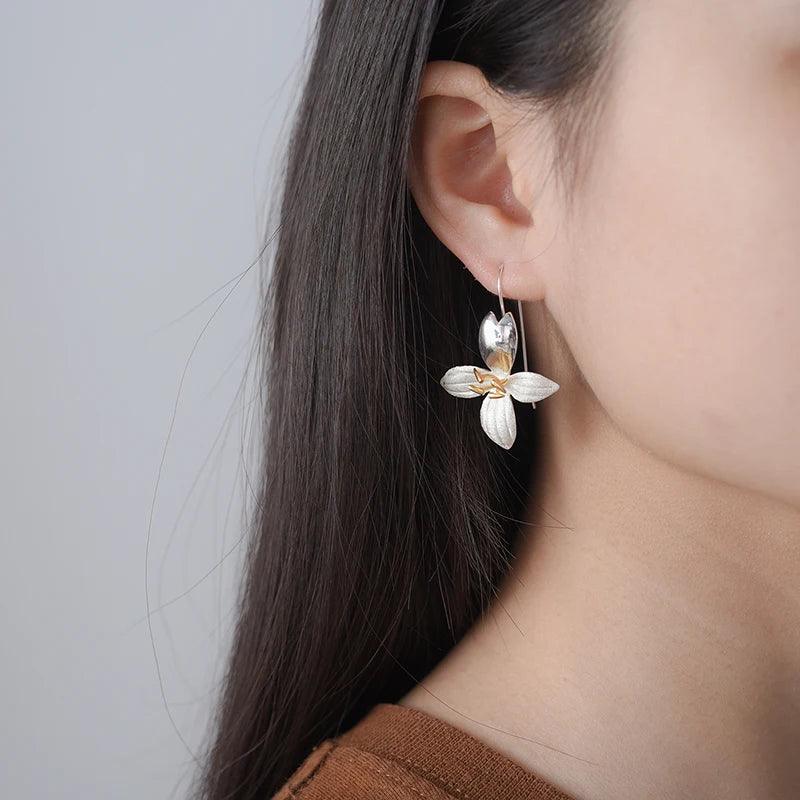 Boucles d'oreilles fleurs élégantes | Argent 925 détails plaqué Or 18K