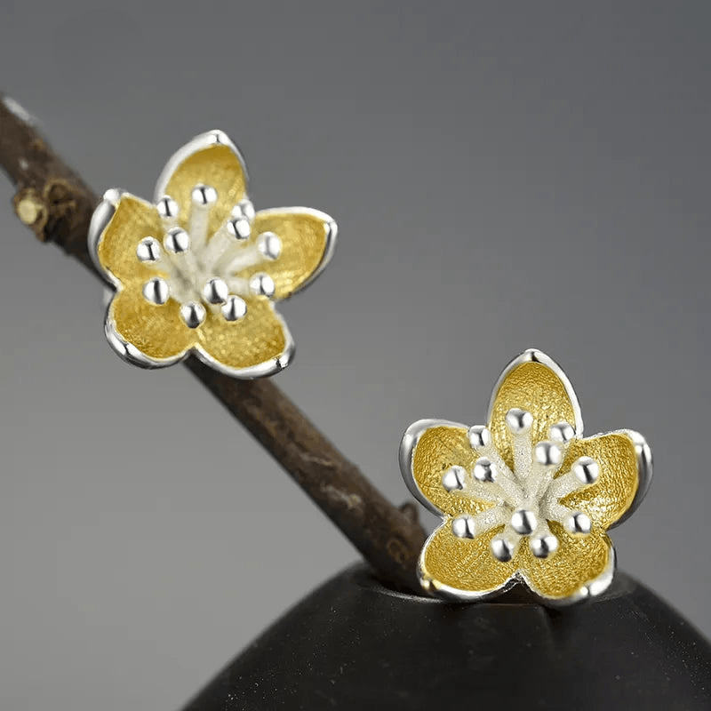 Boucles d'oreilles fleurs fraiches | Argent 925 détails plaqué Or 18K