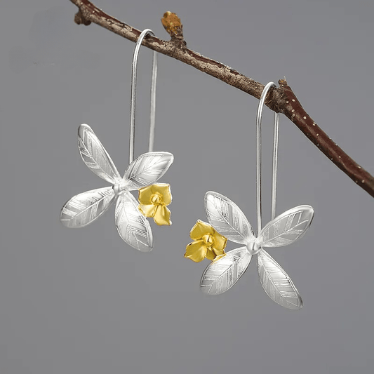 Boucles d'oreilles fleurs magiques | Argent 925 détails plaqué Or 18K