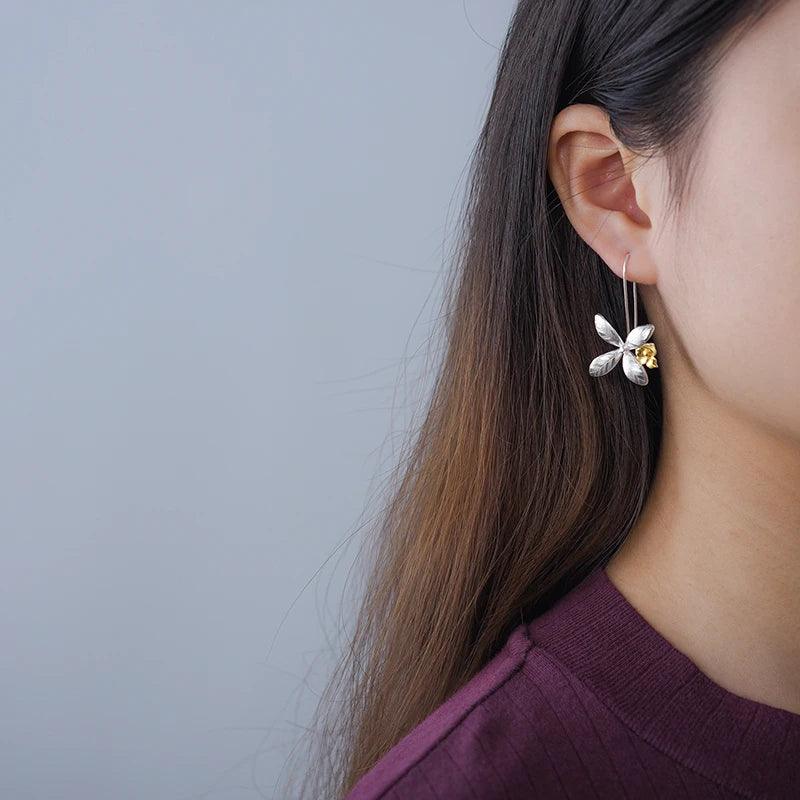 Boucles d'oreilles fleurs magiques | Argent 925 détails plaqué Or 18K