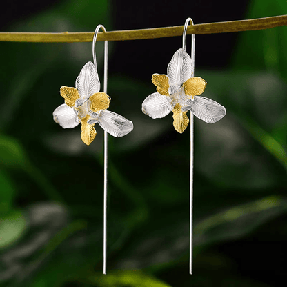 Boucles d'oreilles Floraison d'Iris | Argent 925 détails plaqué Or 18K