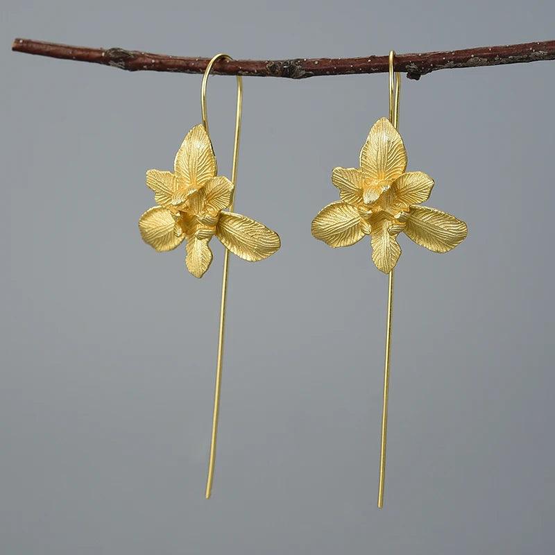 Boucles d'oreilles Floraison d'Iris | Argent 925 détails plaqué Or 18K