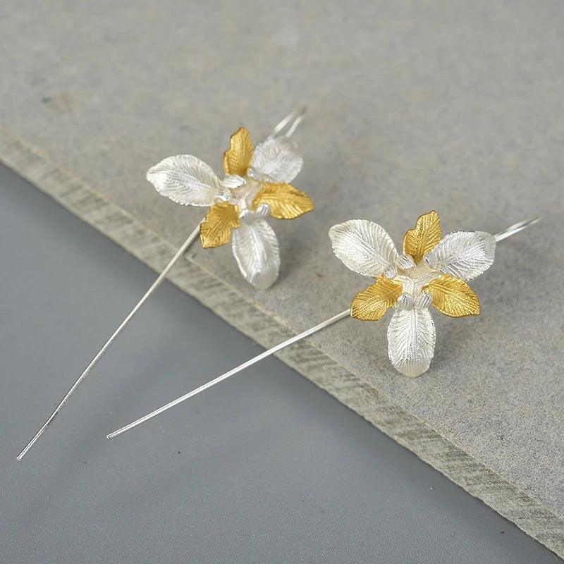 Boucles d'oreilles Floraison d'Iris | Argent 925 détails plaqué Or 18K