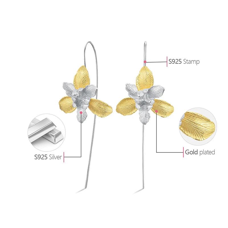 Boucles d'oreilles Floraison d'Iris | Argent 925 détails plaqué Or 18K