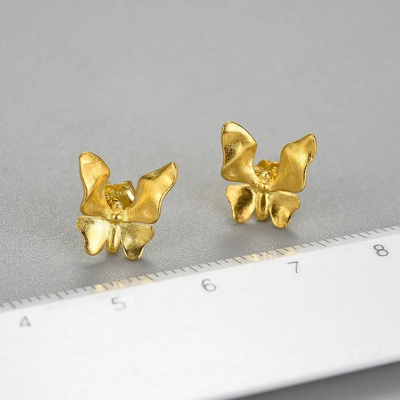 Boucles d'oreilles joli papillon | Argent 925 détails plaqué Or 18K