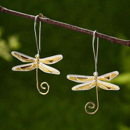 Boucles d'oreilles libellules dorée | Argent 925 détails plaqué Or 18k