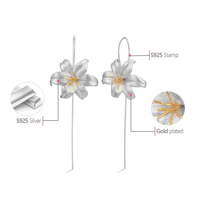 Boucles d'oreilles Lily Flower | Argent 925 détails plaqué Or 18K