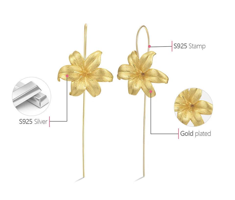 Boucles d'oreilles Lily Flower | Argent 925 détails plaqué Or 18K