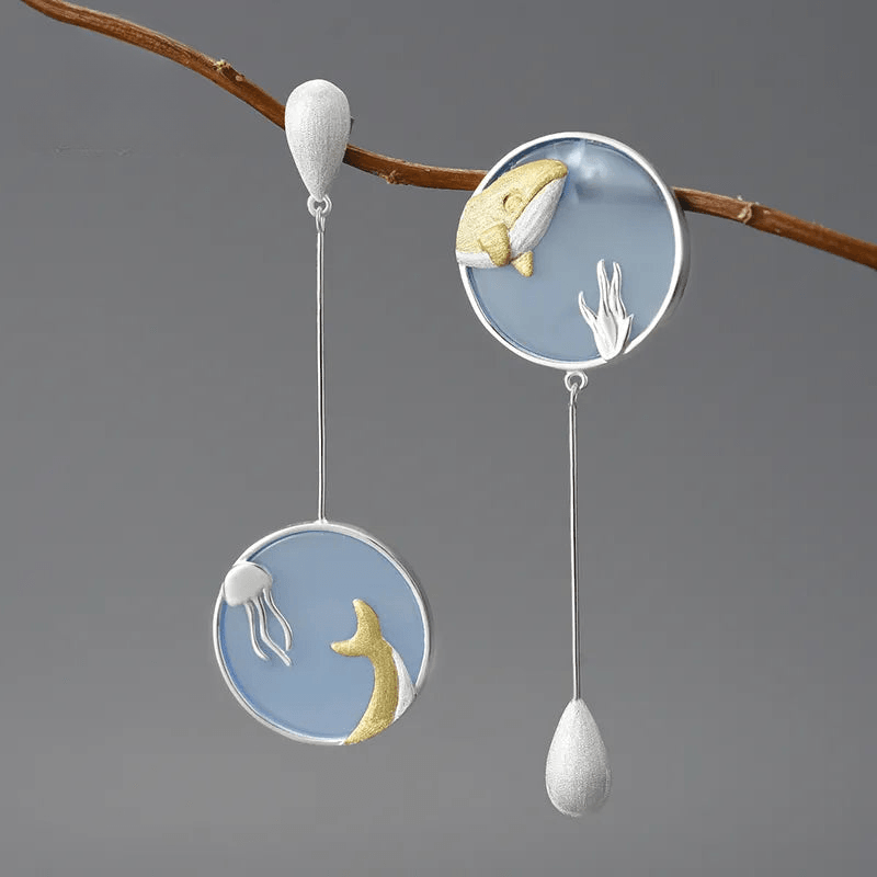 Boucles d'oreilles monde sous-marin agate naturelle| Argent 925 détails plaqué Or 18K