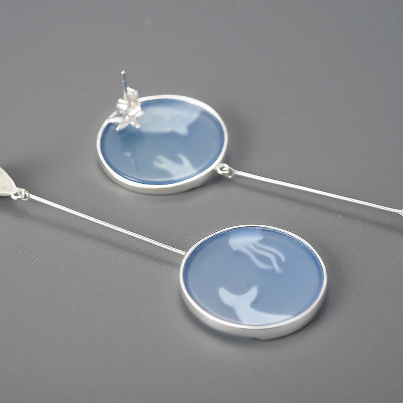 Boucles d'oreilles monde sous-marin agate naturelle| Argent 925 détails plaqué Or 18K