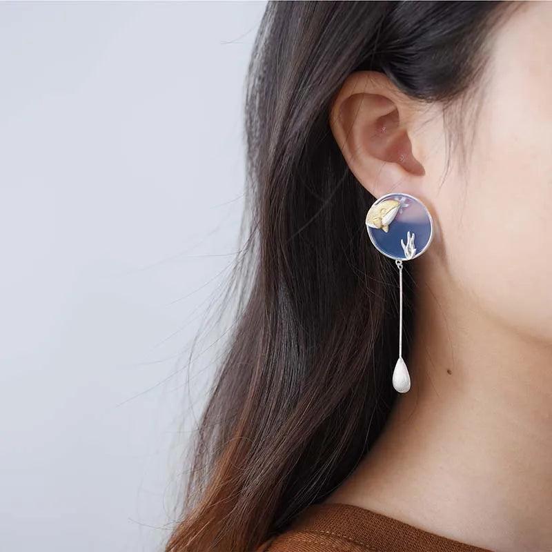 Boucles d'oreilles monde sous-marin agate naturelle| Argent 925 détails plaqué Or 18K