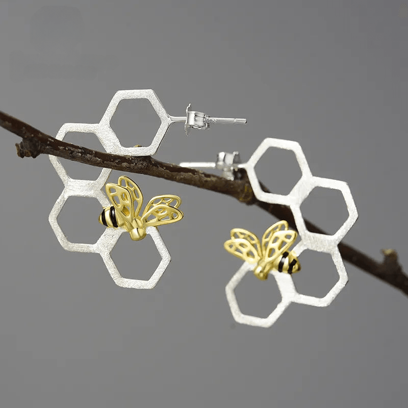 Boucles d'oreilles nid d'abeilles | Argent 925 détails plaqué Or 18K