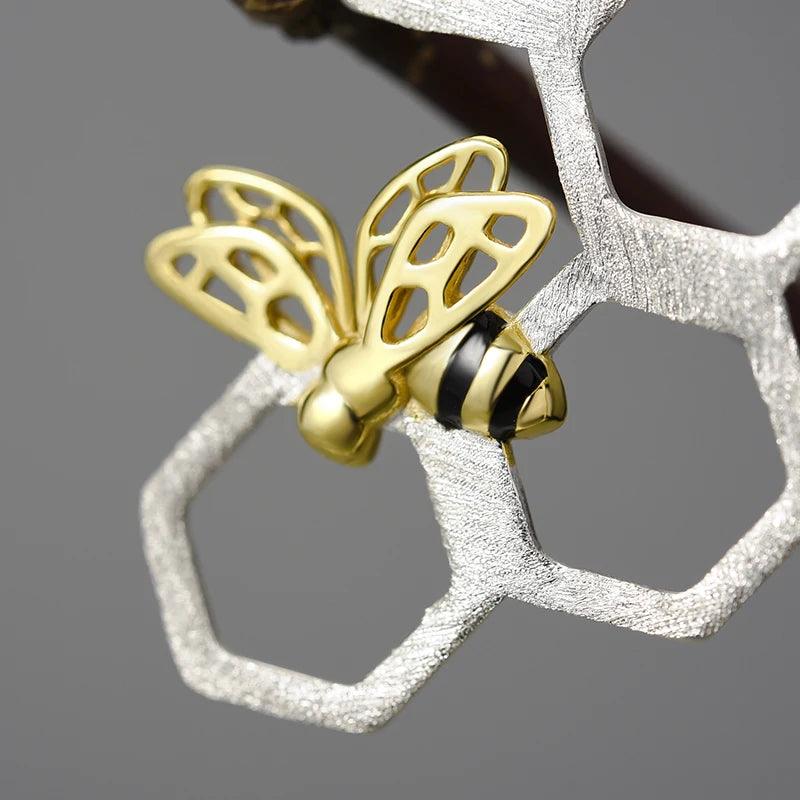 Boucles d'oreilles nid d'abeilles | Argent 925 détails plaqué Or 18K