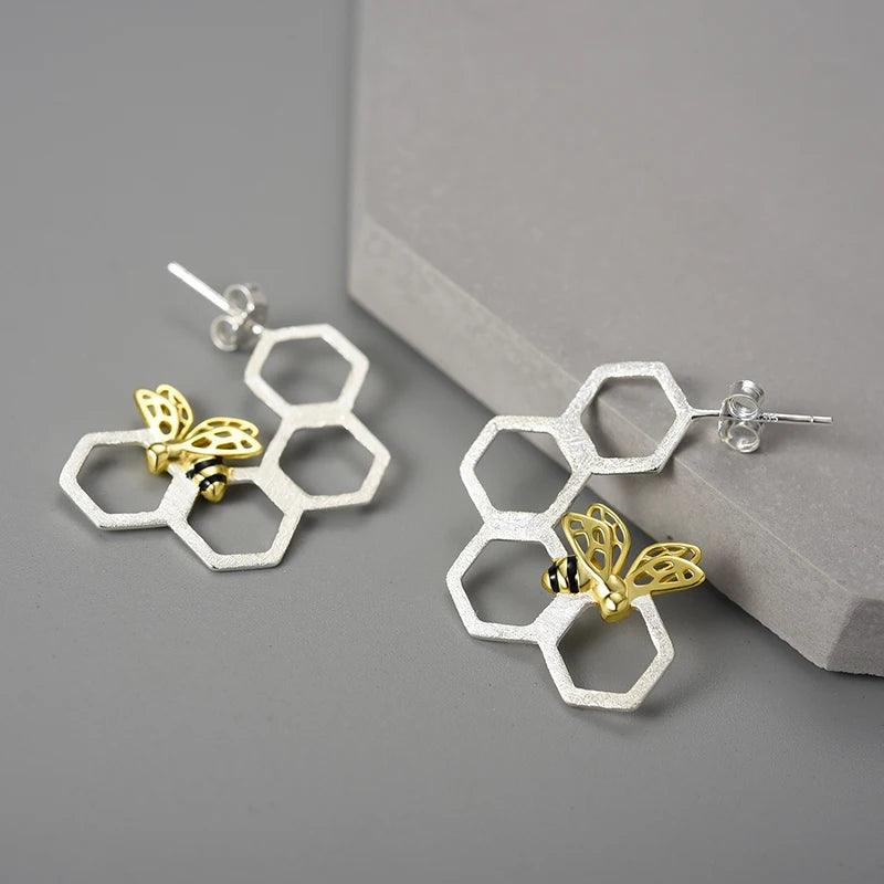 Boucles d'oreilles nid d'abeilles | Argent 925 détails plaqué Or 18K