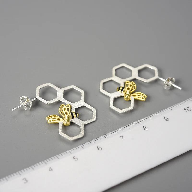 Boucles d'oreilles nid d'abeilles | Argent 925 détails plaqué Or 18K