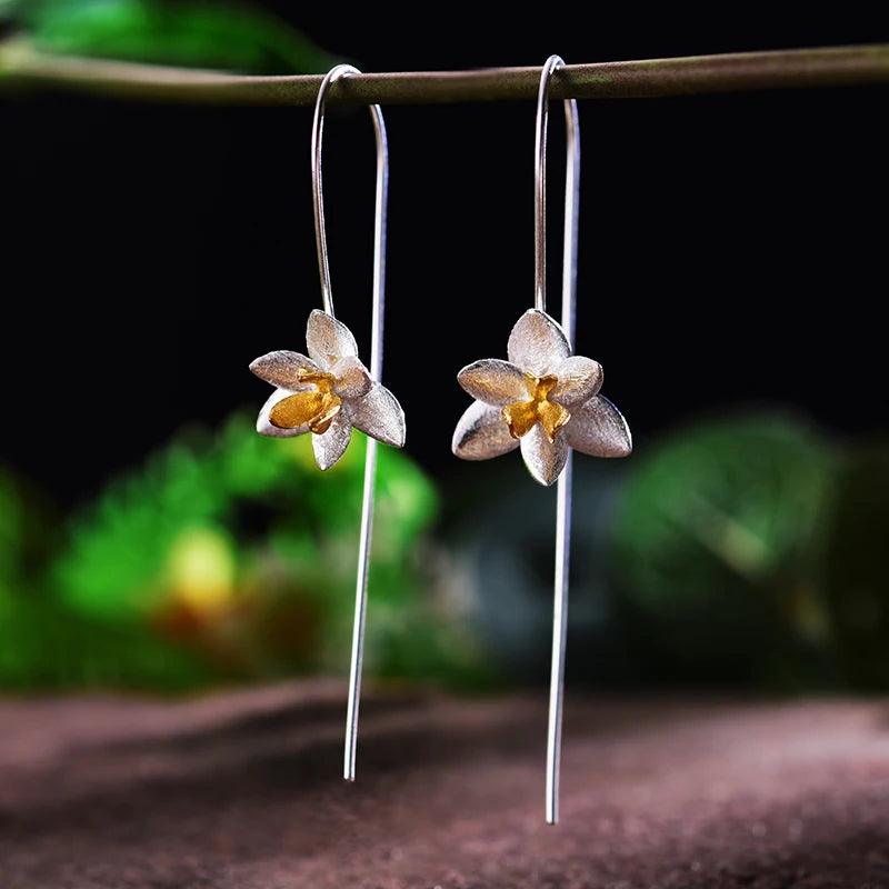 Boucles d'oreilles orchidée sauvage | Argent 925 détails plaqué Or 18k