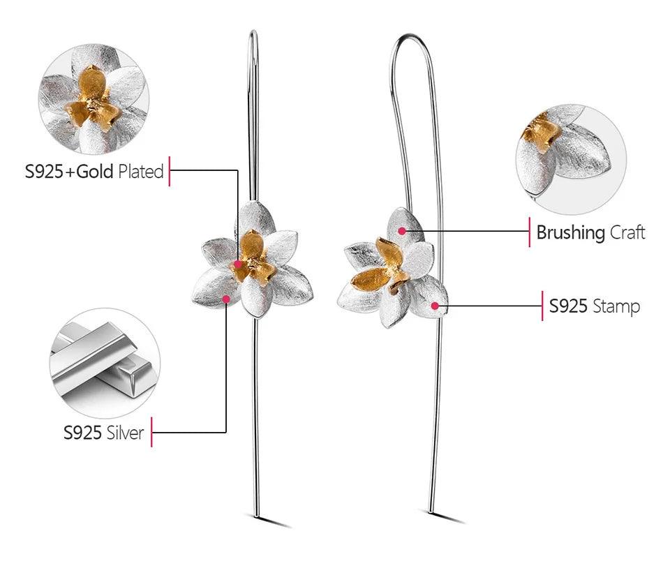 Boucles d'oreilles orchidée sauvage | Argent 925 détails plaqué Or 18k