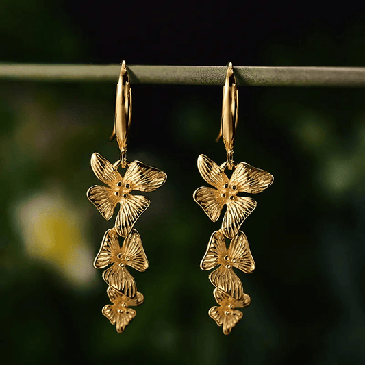 Boucles d'oreilles orchidées pendantes | Argent 925 détails plaqué Or 18K