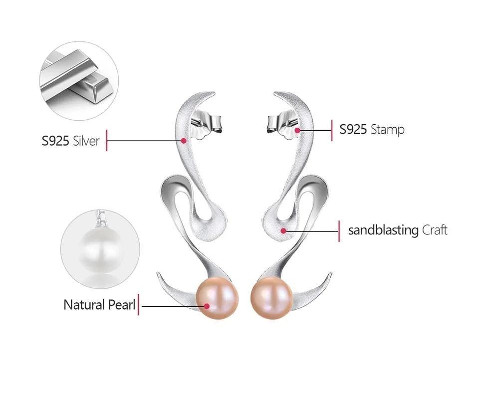 Boucles d'oreilles perle véritable sur spirale | Argent 925 détails plaqué Or 18k