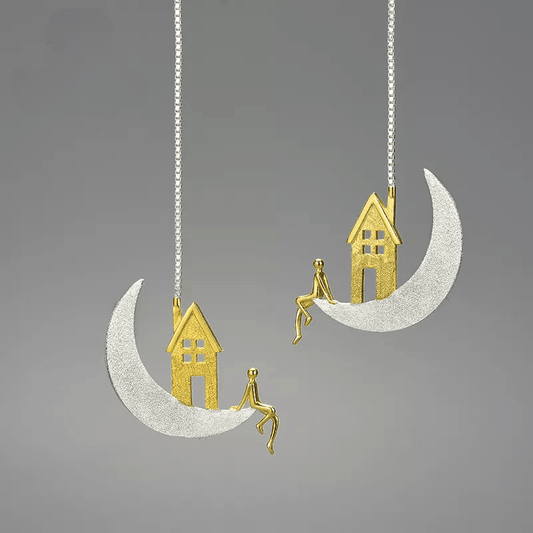 Boucles d'oreilles pierrot et la lune | Argent 925 détails plaqué Or 18K