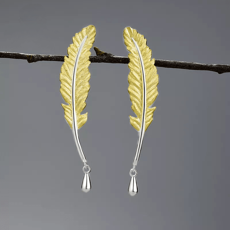 Boucles d'oreilles plumes dorées | Argent 925 détails plaqué Or 18K