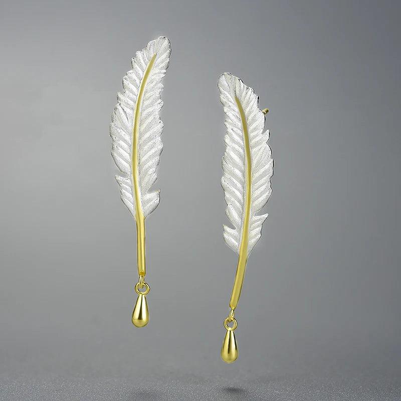 Boucles d'oreilles plumes dorées | Argent 925 détails plaqué Or 18K