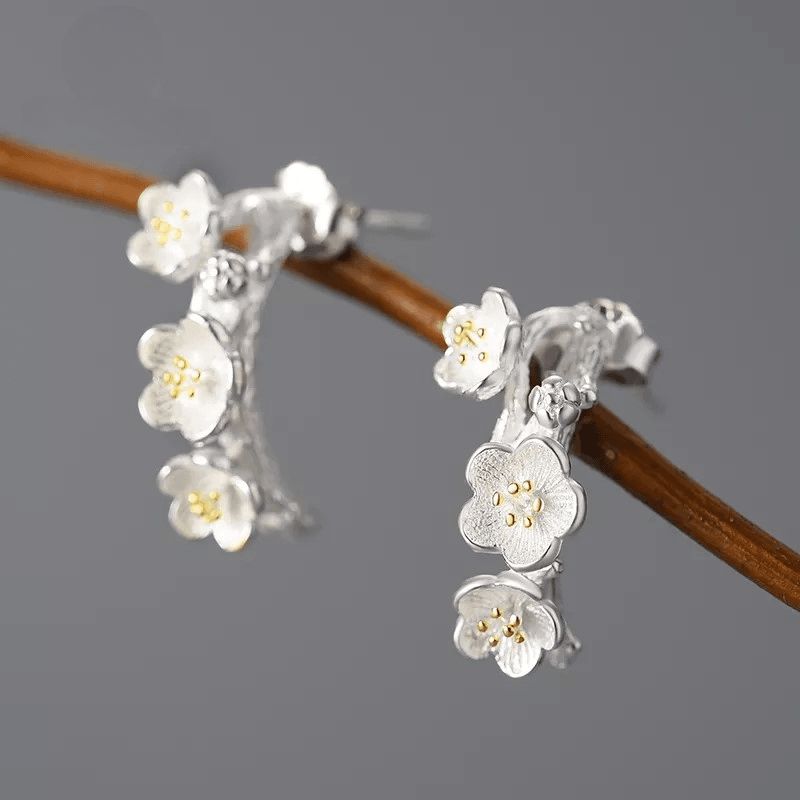 Boucles d'oreilles printemps fleuri | Argent 925 détails plaqué Or 18K