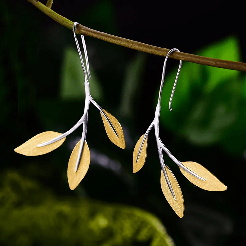 Boucles d'oreilles sérénité d'olivier | Argent 925 détails plaqué Or 18k