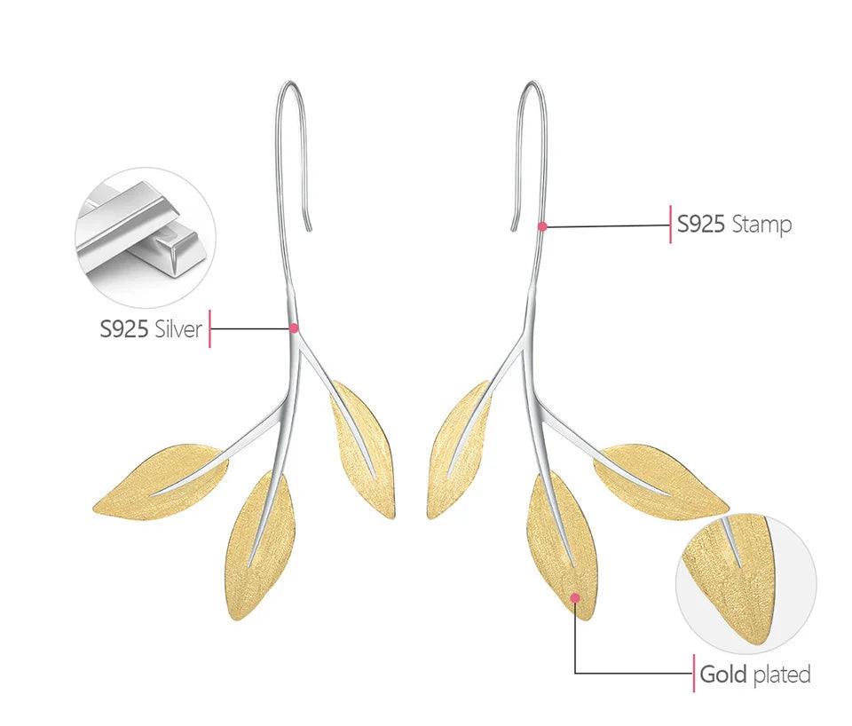 Boucles d'oreilles sérénité d'olivier | Argent 925 détails plaqué Or 18k