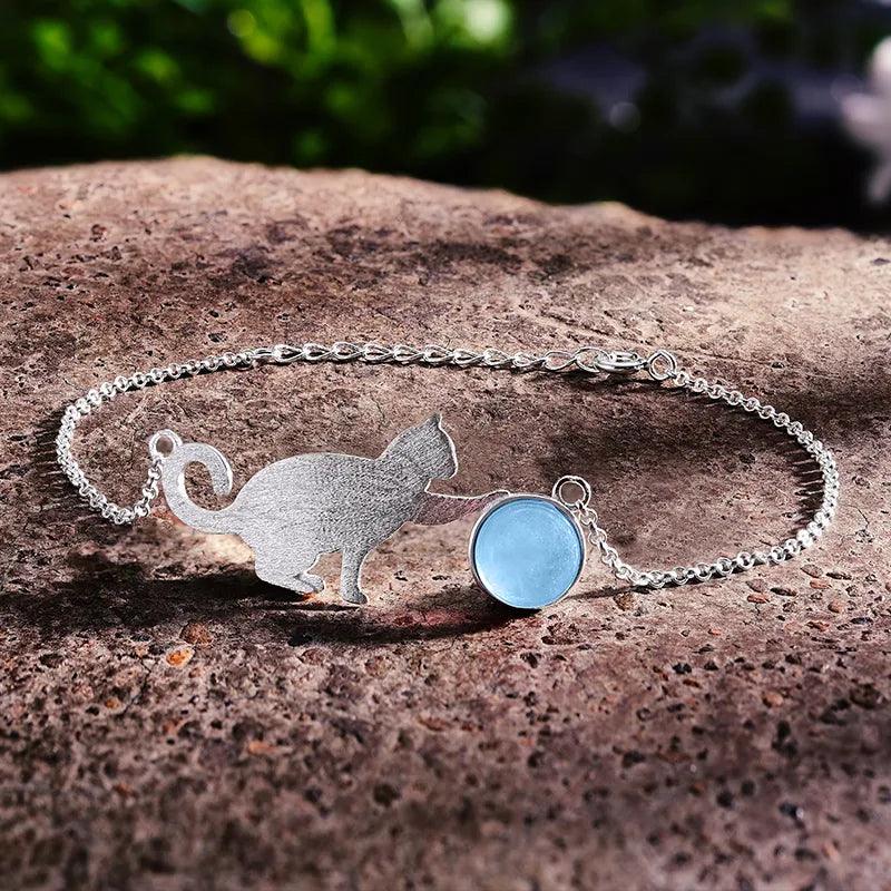 Bracelet ajustable le chat joueur pierre naturelle | Argent 925 détails plaqué Or 18K