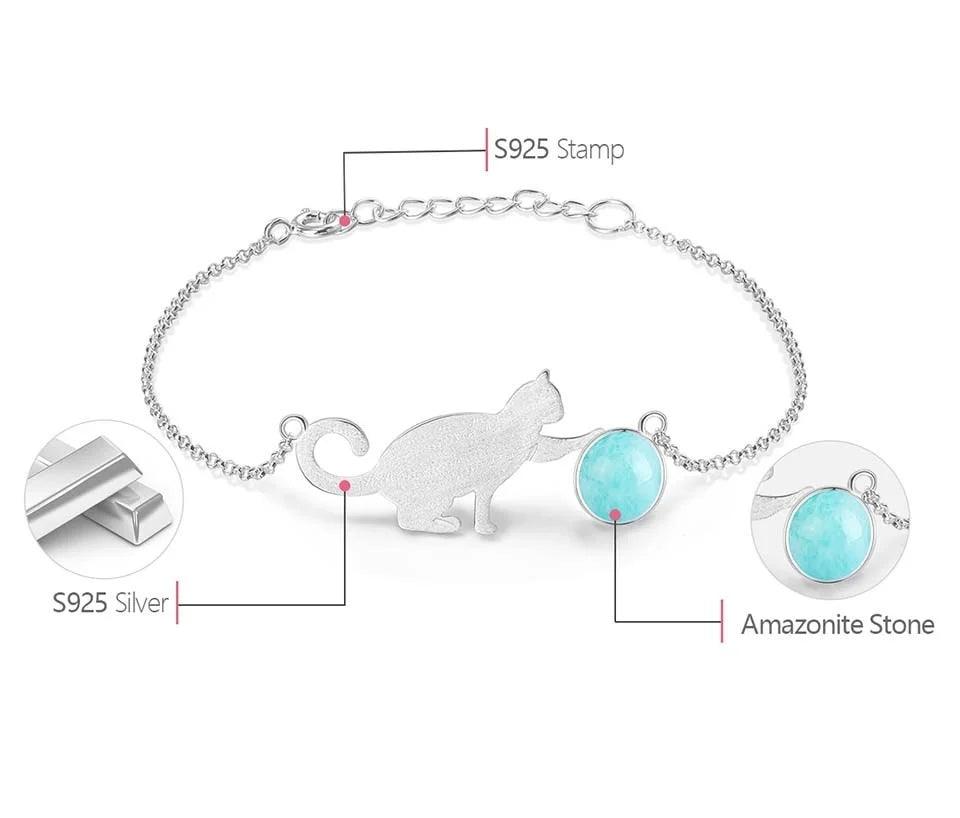 Bracelet ajustable le chat joueur pierre naturelle | Argent 925 détails plaqué Or 18K