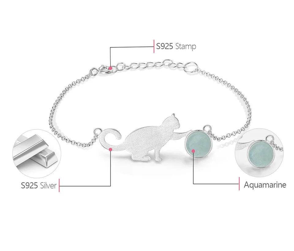 Bracelet ajustable le chat joueur pierre naturelle | Argent 925 détails plaqué Or 18K