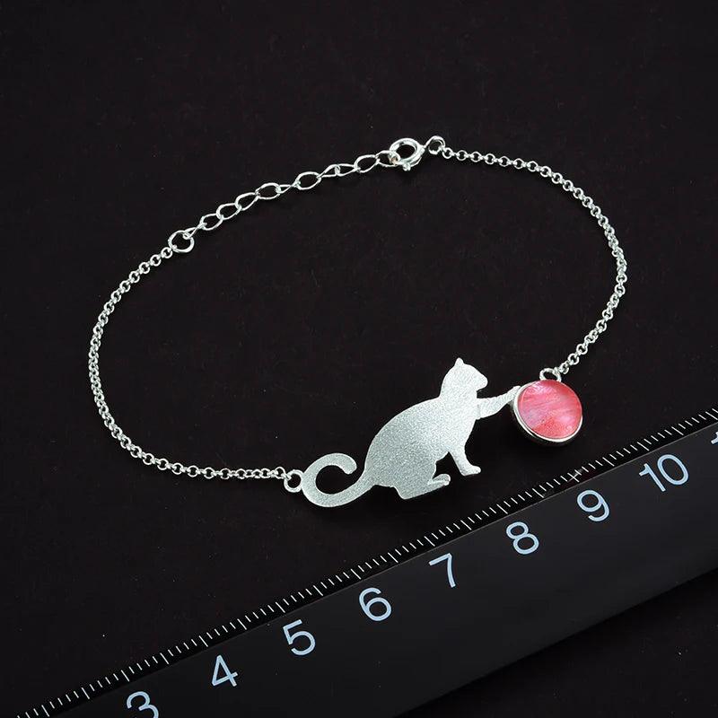 Bracelet ajustable le chat joueur pierre naturelle | Argent 925 détails plaqué Or 18K