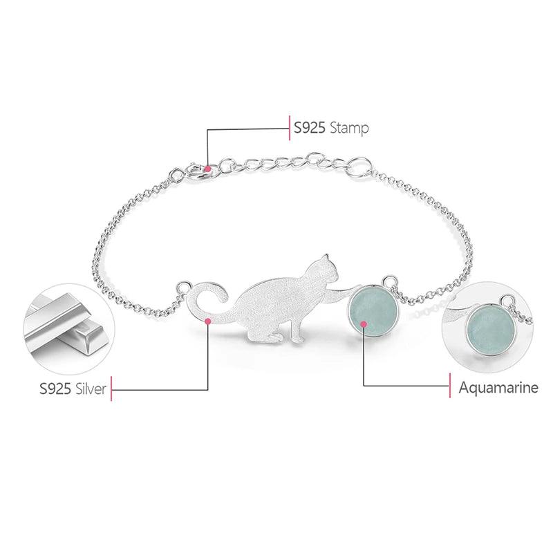 Bracelet ajustable le chat joueur pierre naturelle | Argent 925 détails plaqué Or 18K