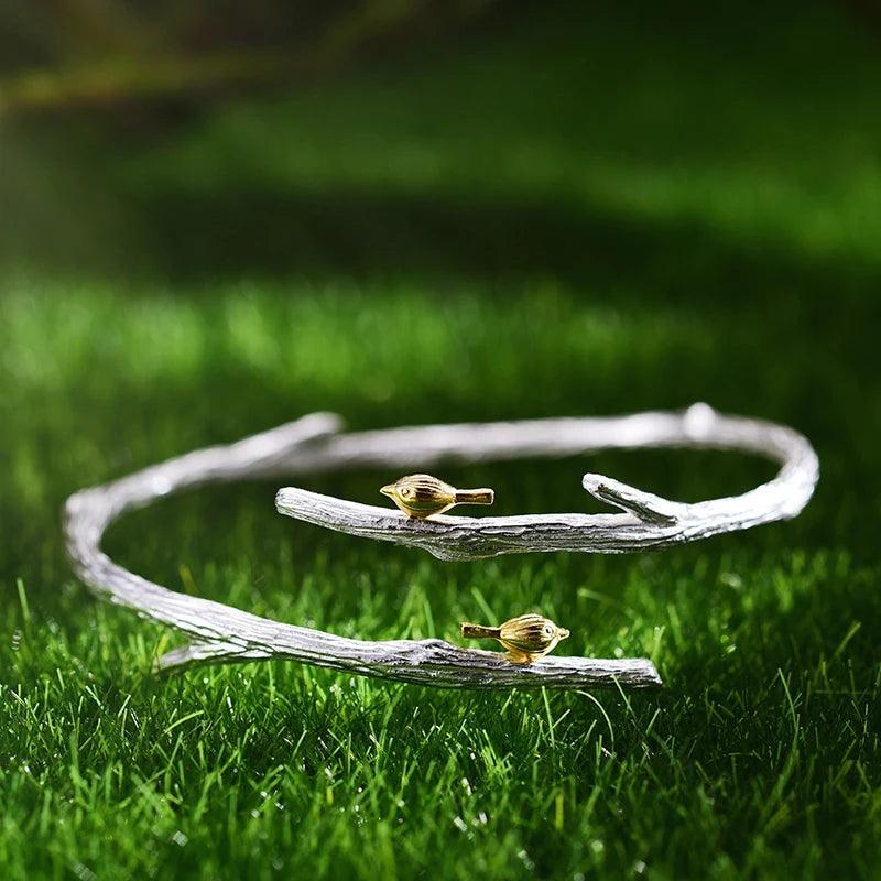 Bracelet ajustable Oiseaux printaniers | Argent 925 détails plaqué Or 18K