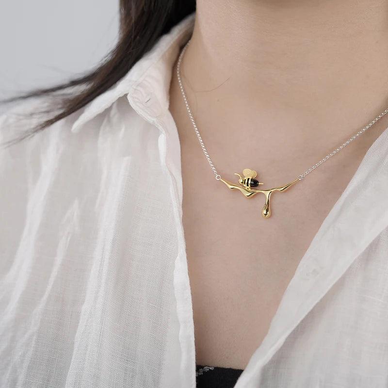 Collier Honey Bee | Argent 925 détails plaqué Or 18K