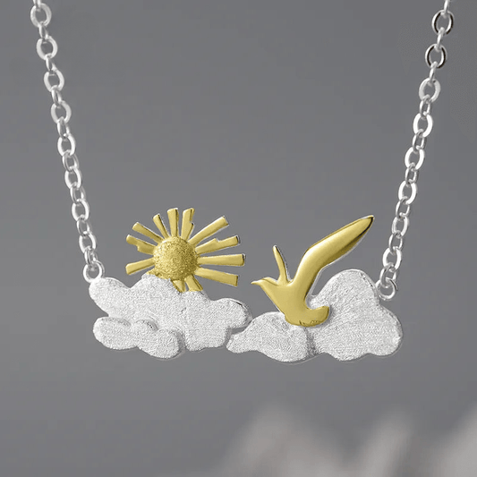 Collier l'oiseau et le soleil | Argent 925 détails plaqué Or 18K