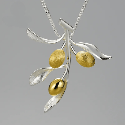 Pendentif branche d'olivier | Argent 925 détails plaqué Or 18K