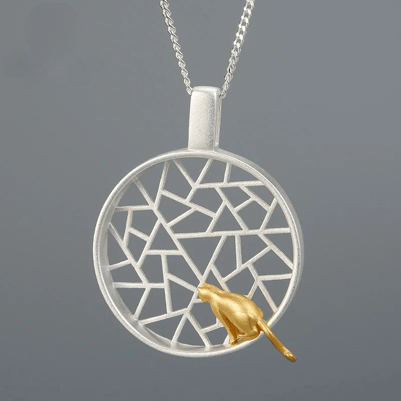 Pendentif chat perché | Argent 925 détails plaqué Or 18K