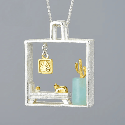 Pendentif chat zen | Argent 925 détails plaqué Or 18K