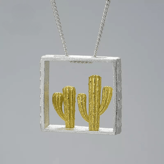 Pendentif fleur de cactus | Argent 925 détails plaqué Or 18K