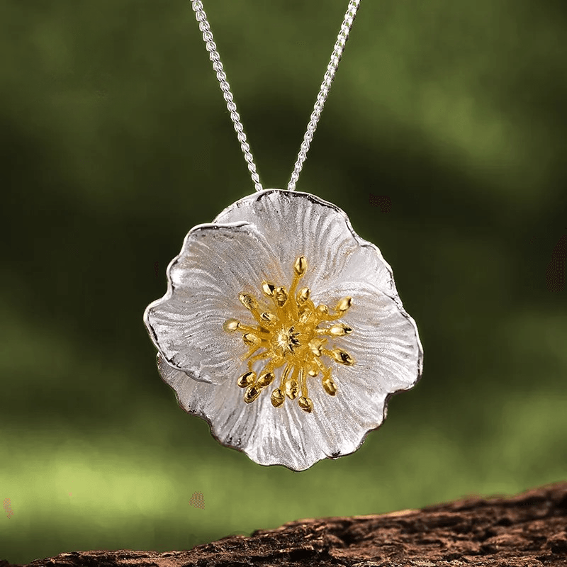 Pendentif fleur de coquelicot | Argent détails plaqué Or 18K