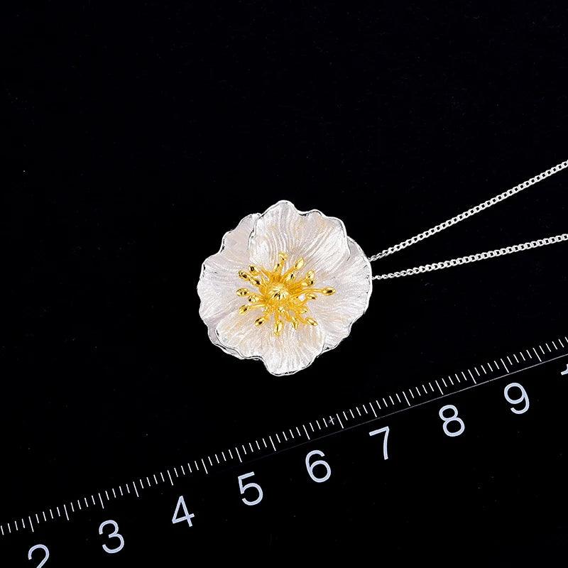 Pendentif fleur de coquelicot | Argent détails plaqué Or 18K