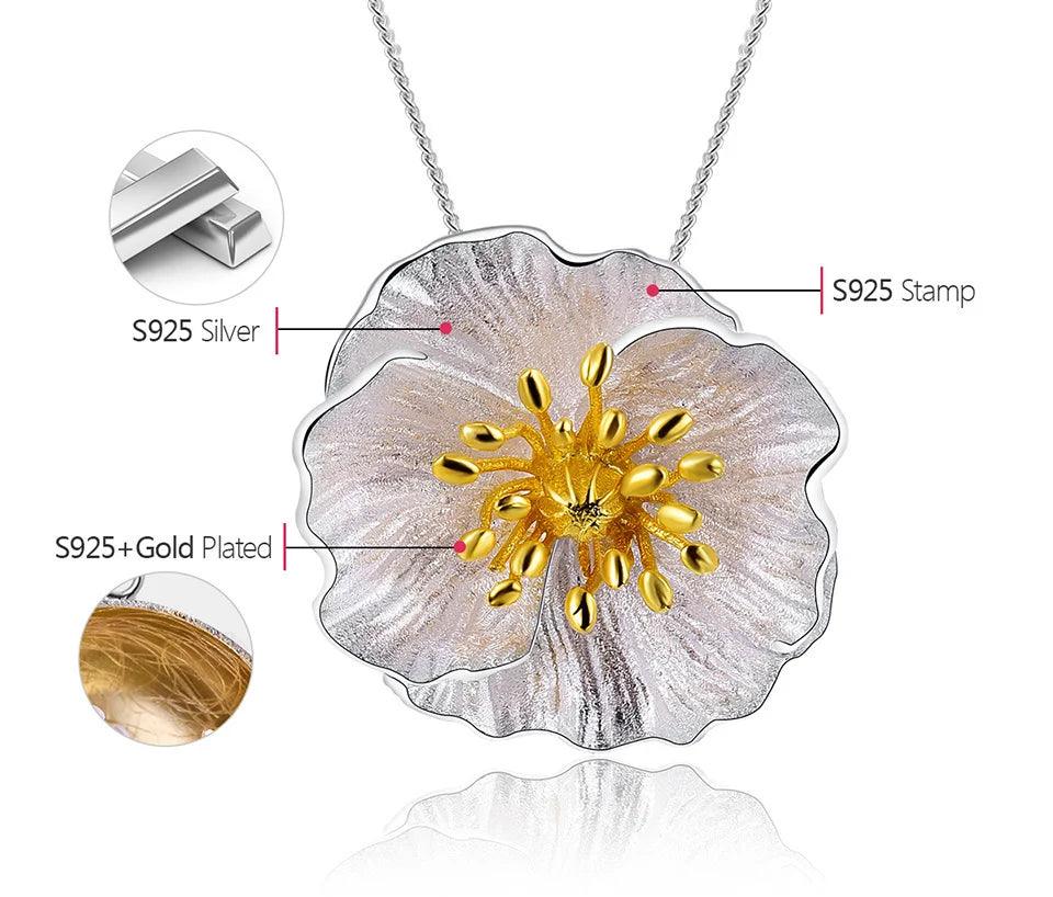 Pendentif fleur de coquelicot | Argent détails plaqué Or 18K