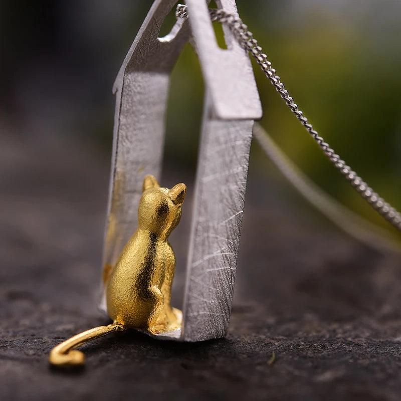 Pendentif le chat perché| Argent 925 détails plaqué Or 18K