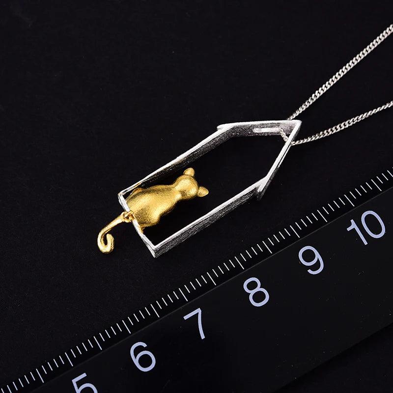 Pendentif le chat perché| Argent 925 détails plaqué Or 18K