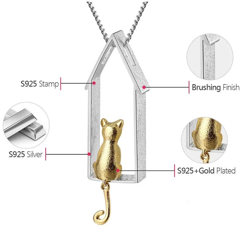 Pendentif le chat perché| Argent 925 détails plaqué Or 18K